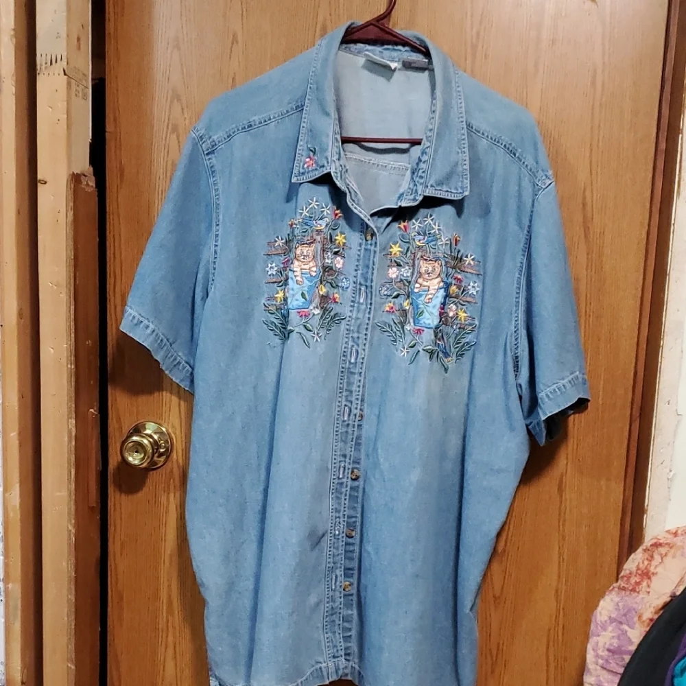 Bobbie Brooks Button Blouse Blue Denim - Picture 4 of 5